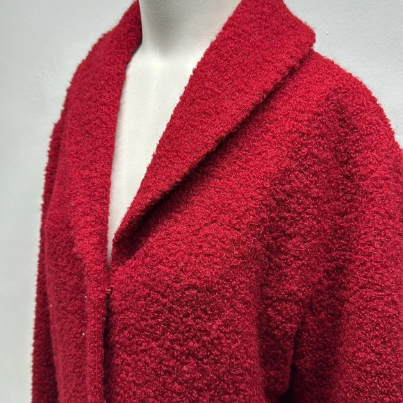 Eileen Fisher Coat Jacket Boucle Wool Blend Collared Long Sleeve Red Large - Picture 7 of 12